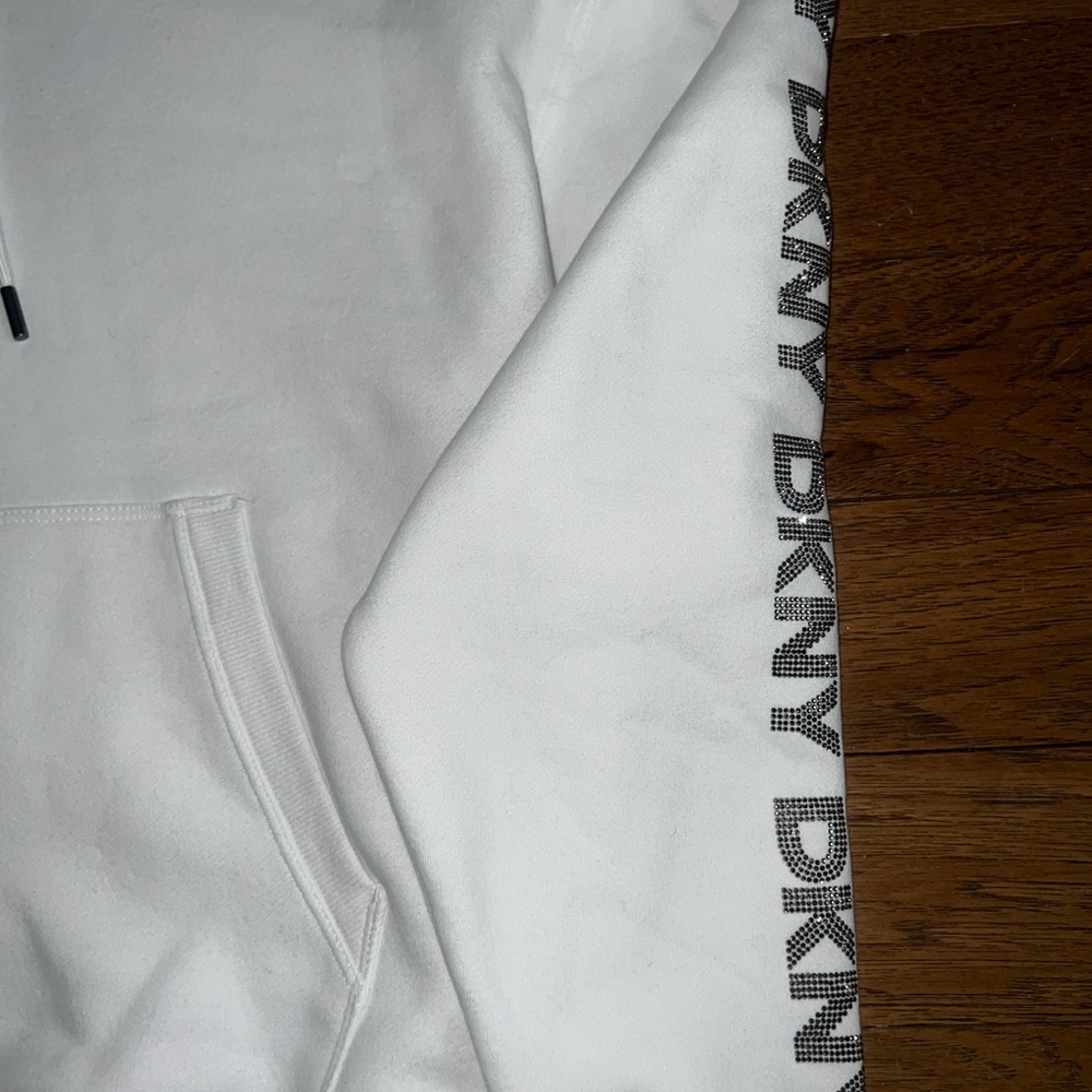 DKNY Sport White Hoodie Rhinestone Sleeves - Picture 6 of 9